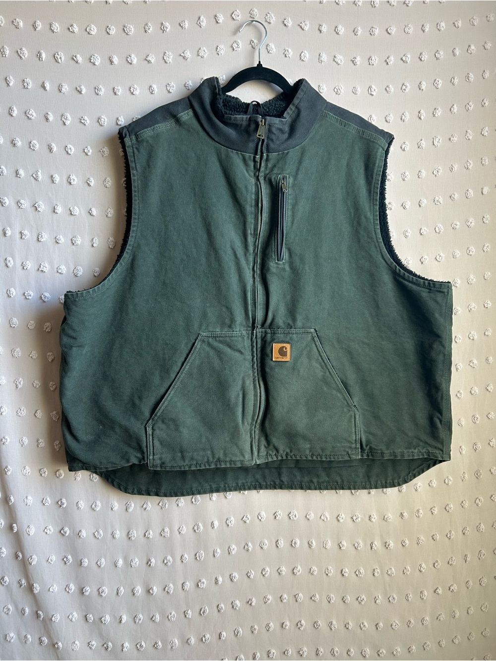 Carhartt Men’s Two Toned Sherpa Lined Duck Wash Work Vest Sz 3X Forest Green